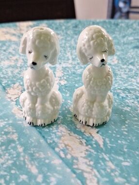Vintage White Ceramic Poodle Salt & Pepper Shakers